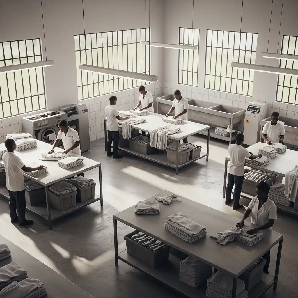 Blanchisserie White Ci nettoyant rideaux et textiles d’intérieur pour un client ivoirien